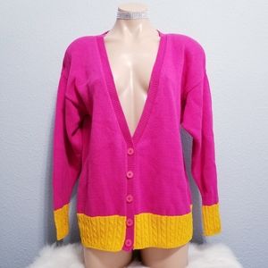 Vintage 80's retro colorful academia granny mom cardigan sweater LARGE